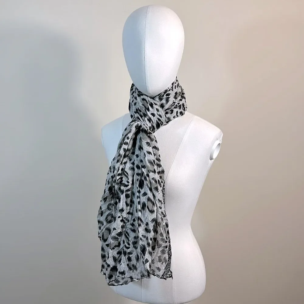 Leopard Animal Print Lightweight Scarf 70s 90s Mob Wife Boho Women 40in x 70in